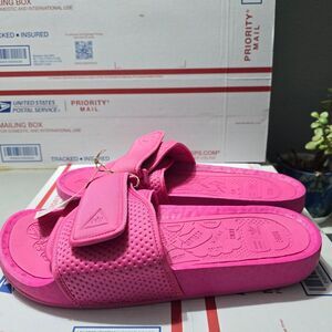 Adidas Pink Pharrell Hu Slides Sz 10